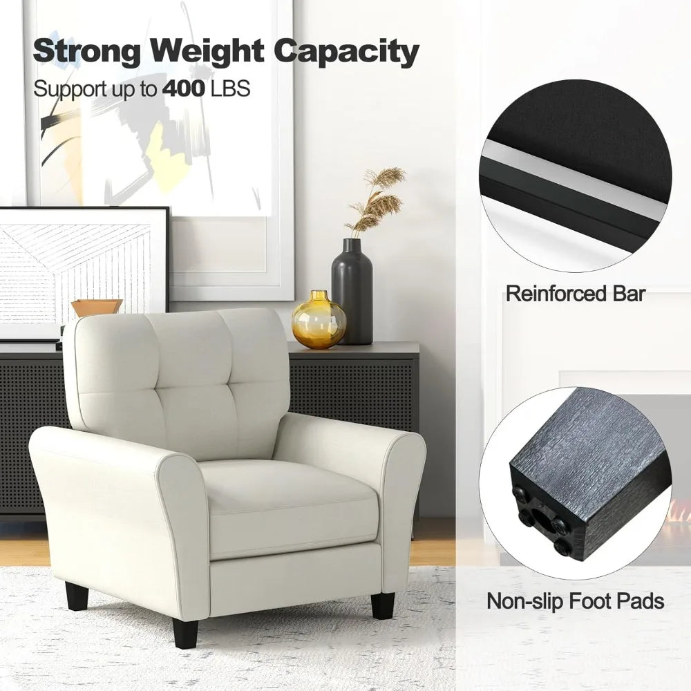 Modern Mid-Century Accent Chair Set of 2 Tufted Linen Living Room