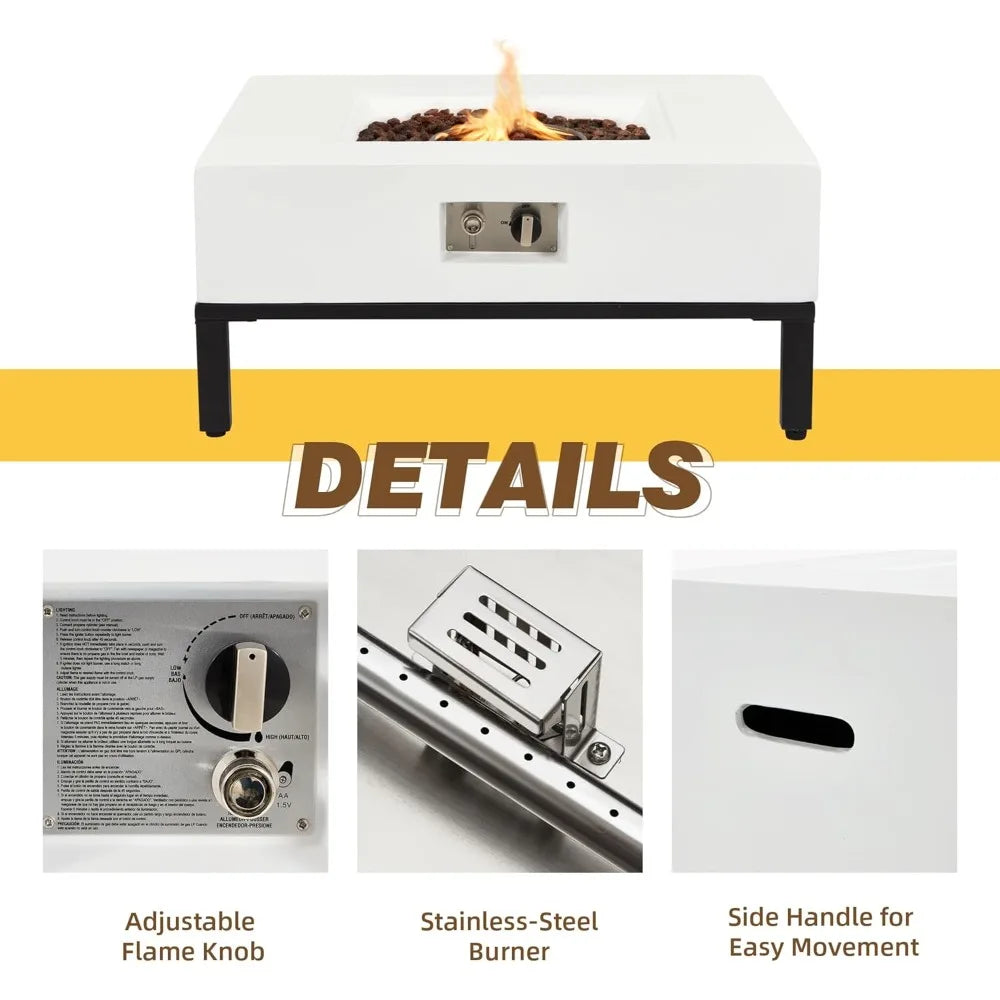 32 Inch Square Propane Fire Pit Table Outdoor Gas Fireplace Patio