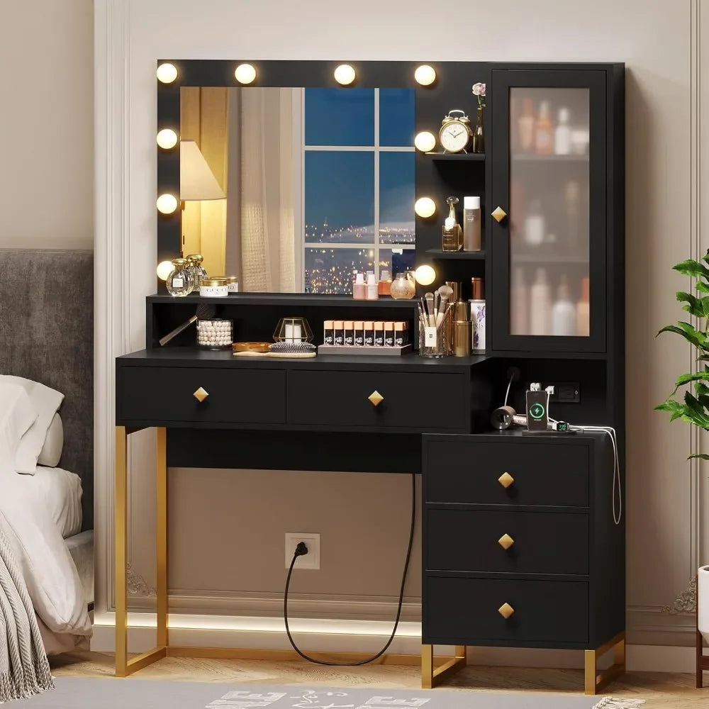 Ljustra Large Makeup Vanity with Lights Charging Station and Storage