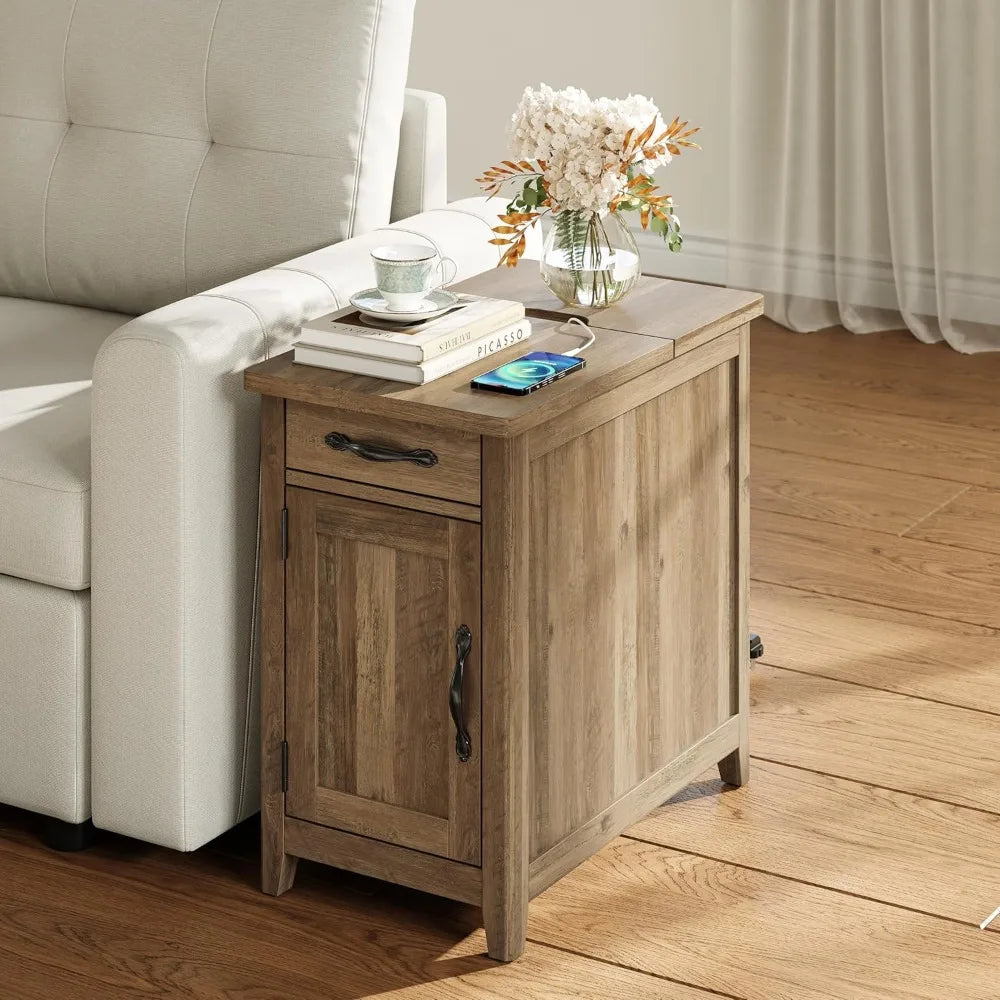 Modern Farmhouse End Table Set of 2 with Charging Station