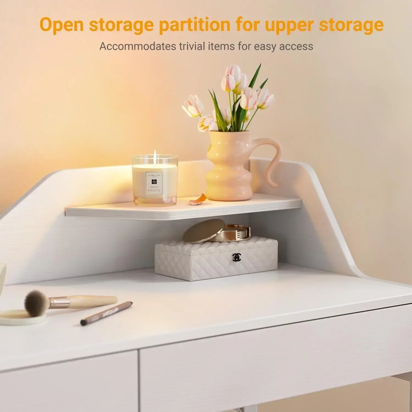 40 Inch Modern Vanity Desk Computer Home Office Study Table with Drawers