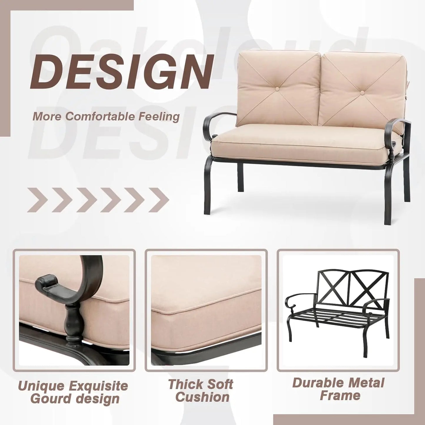 Outdoor Patio Loveseat Set with Thick Cushions and Coffee Table