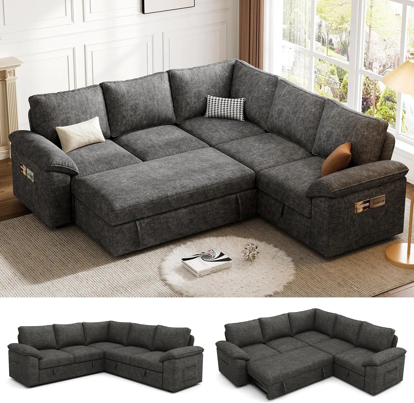 108 Inch Sectional Sleeper Sofa U Shaped Modular Couch with Storage