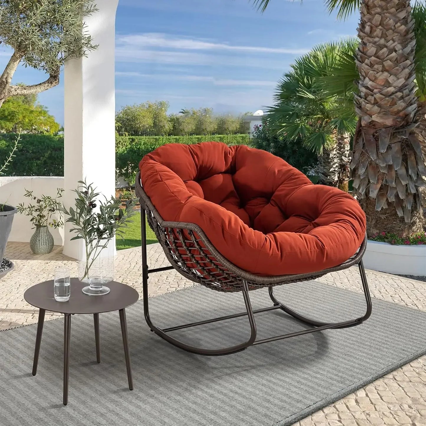 Outdoor Rocking Chair Oversized Wicker Egg Rocker for Patio or Indoor