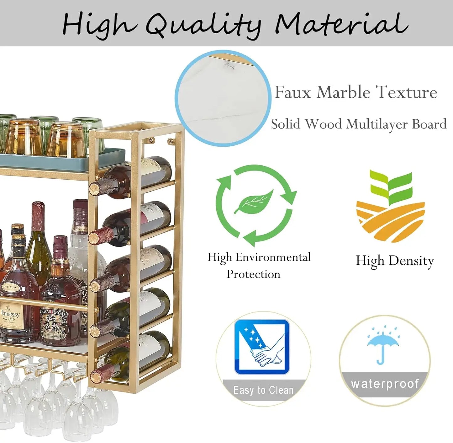 Wine Rack Glass Holder Metal Bottle Holder Storage Shelf Home Bar Kitchen