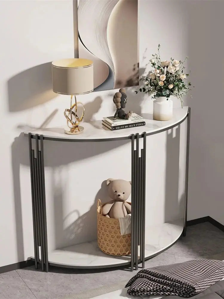 Ljustra Half Moon Console Table with Storage Sintered Stone Top