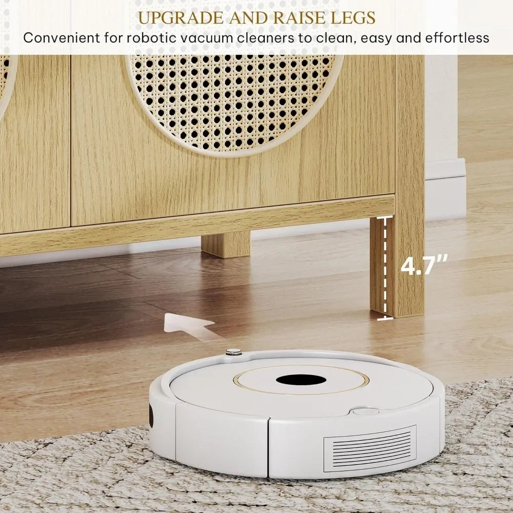 63 Inch Buffet Sideboard Cabinet Storage Rattan 4 Doors Adjustable Shelves