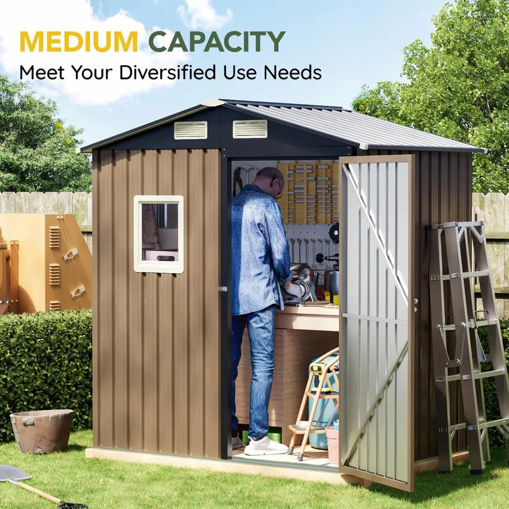 6x4FT Outdoor Steel Storage Shed Lockable Doors Garden Tool Storage