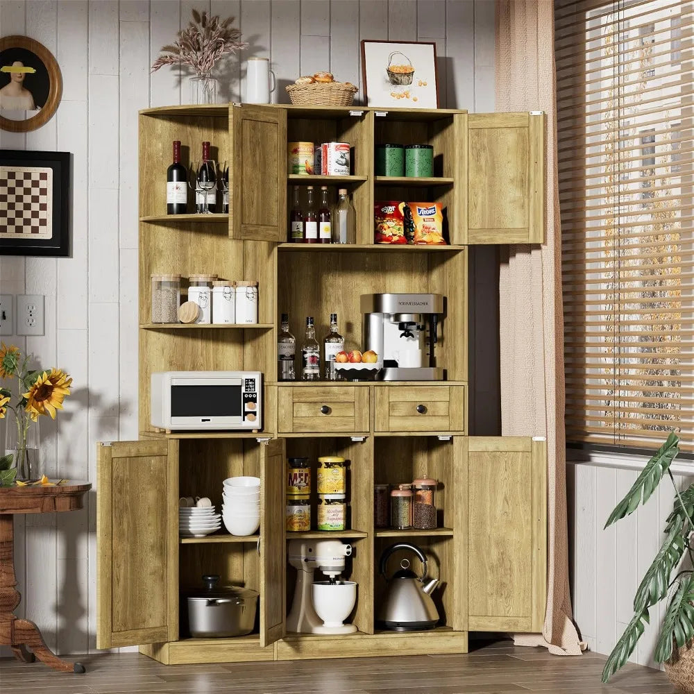 71" Farmhouse Kitchen Pantry Storage Cabinet Freestanding Hutch Buffet