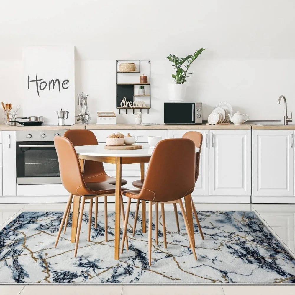 Marble Abstract Blue Area Rug 6x9 Soft Non-Shedding Stain Resistant