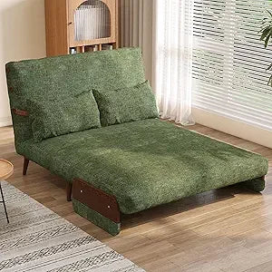Convertible Sleeper Chair Bed 3-in-1 Futon Sofa w/ Arms & Pillow Linen Couch