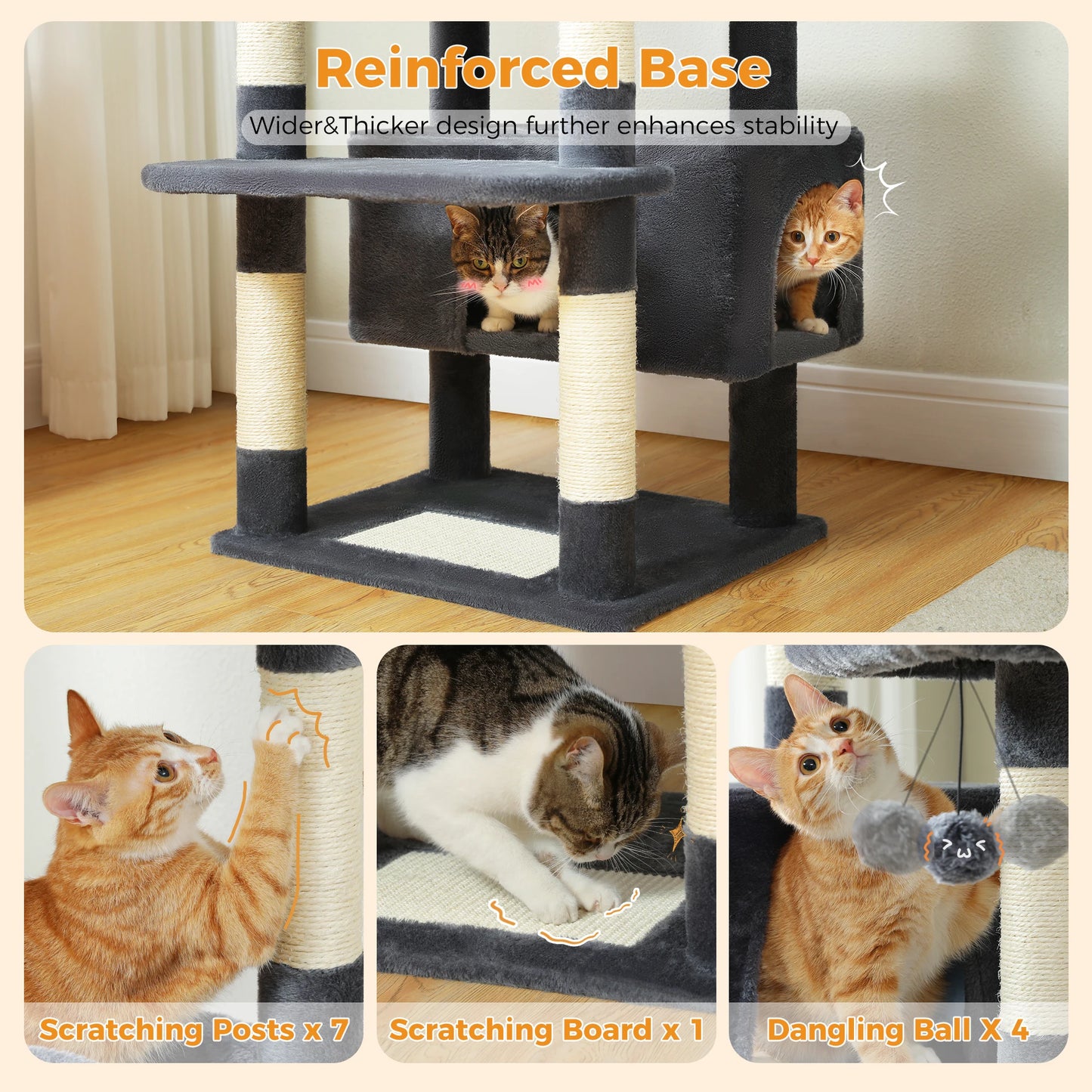 Multi-Level Cat Tree Tower Scratching Posts Hammock Condo Indoor Cats