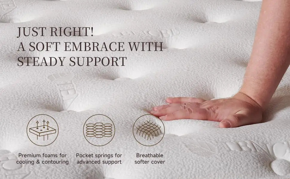 Ljustra 14 Inch Queen Hybrid Mattress Gel Memory Foam Pocket Coils