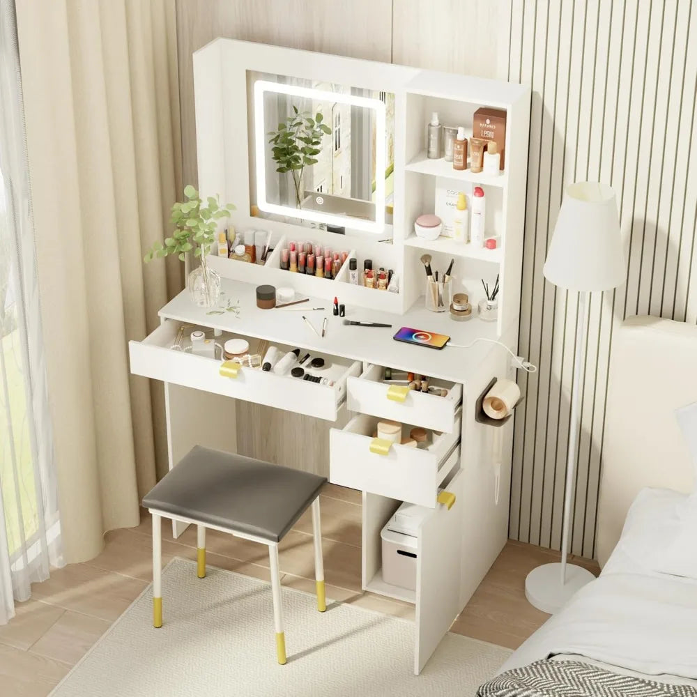 Vanity Table Set with Mirror and Lights Modern Makeup Dressing Table