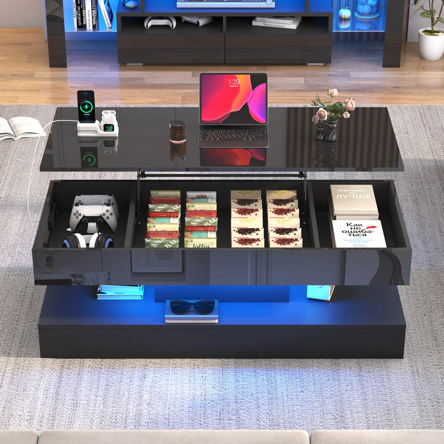 Ljustra LED Coffee Table High Gloss Modern Center Table with Storage
