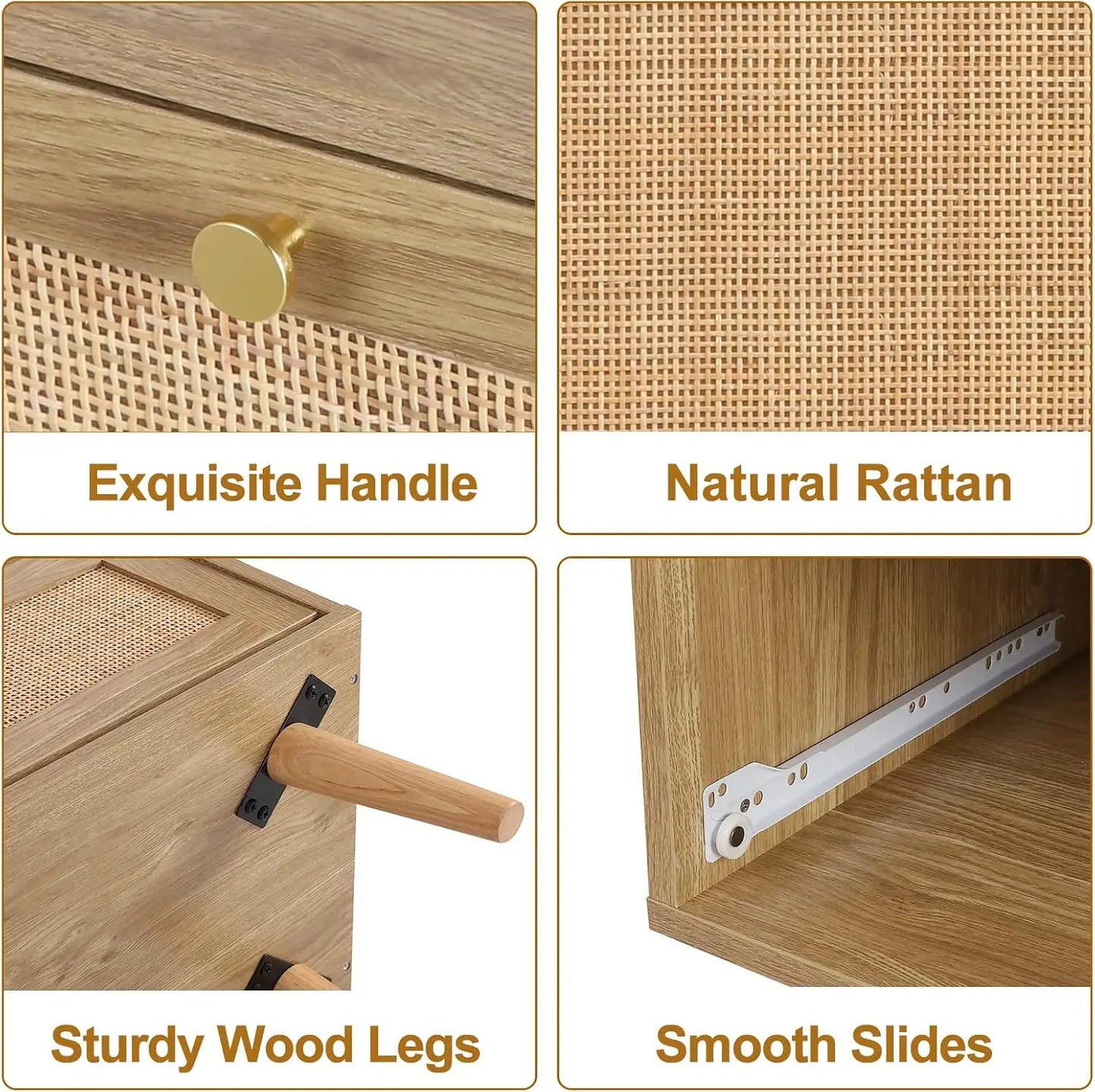 3 Drawer Dresser Rattan Chest of Drawers Modern Storage for Bedroom