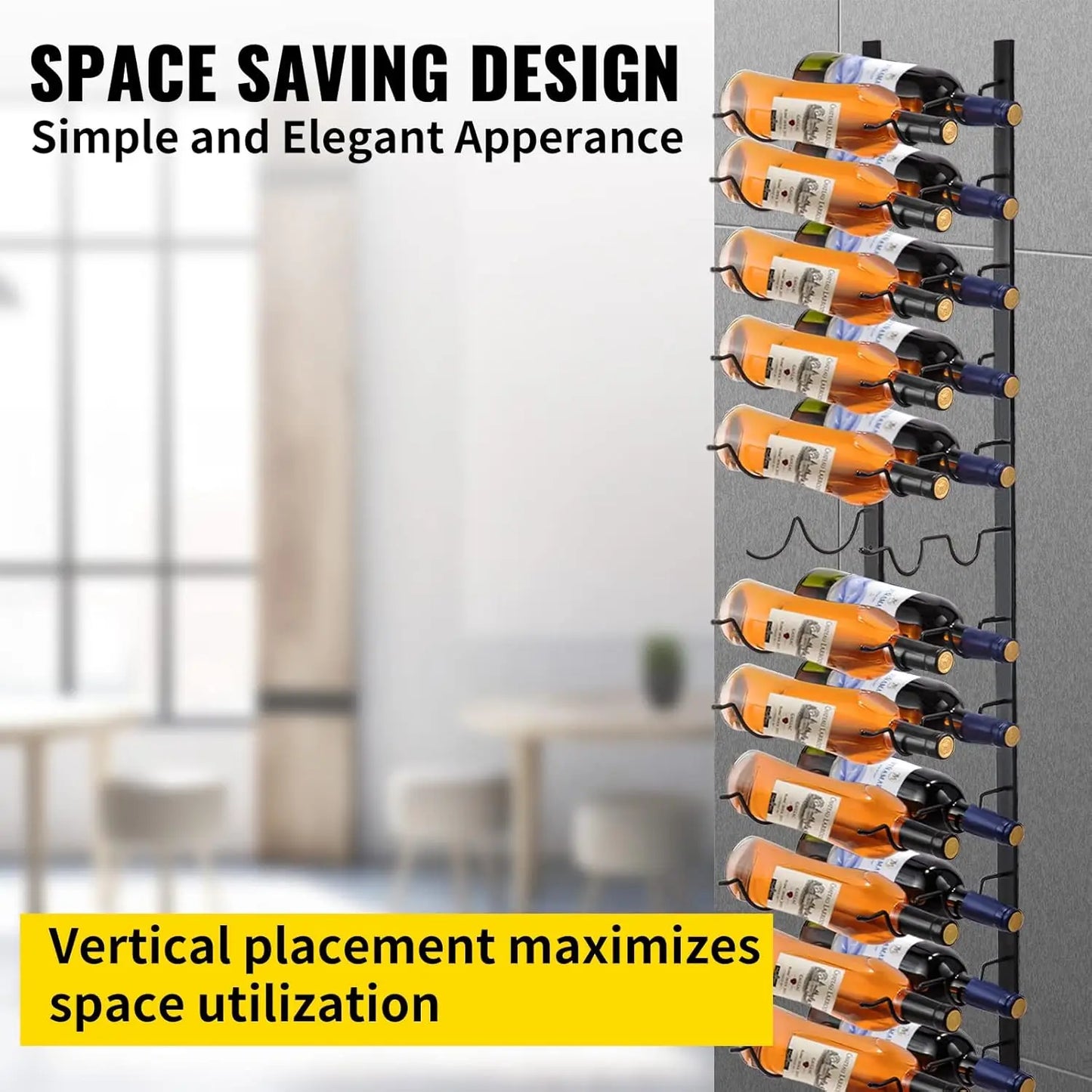 Wall Mounted Wine Rack Holder 12 Bottles Vertical Modern Storage