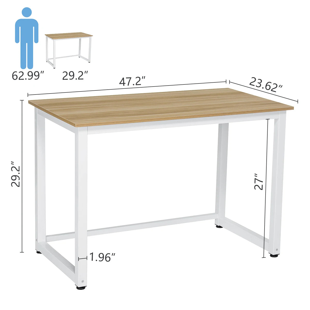 47 Inch Large Computer Desk Study Writing Office Desk for Home