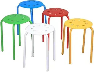 Set of 5 Stackable Plastic Classroom Bar Stools 17.3in Height Modern