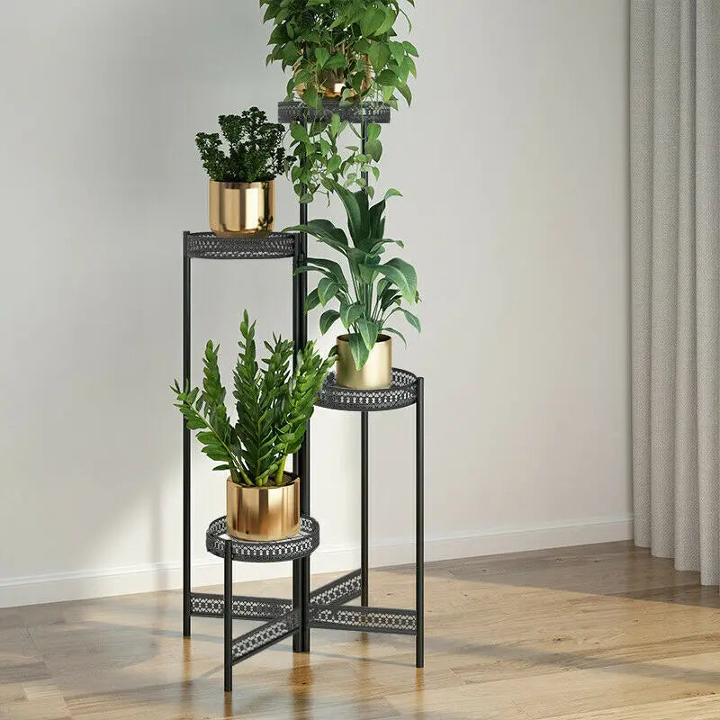 3 Tier Foldable Iron Metal Plant Stand Indoor Outdoor Flower Rack