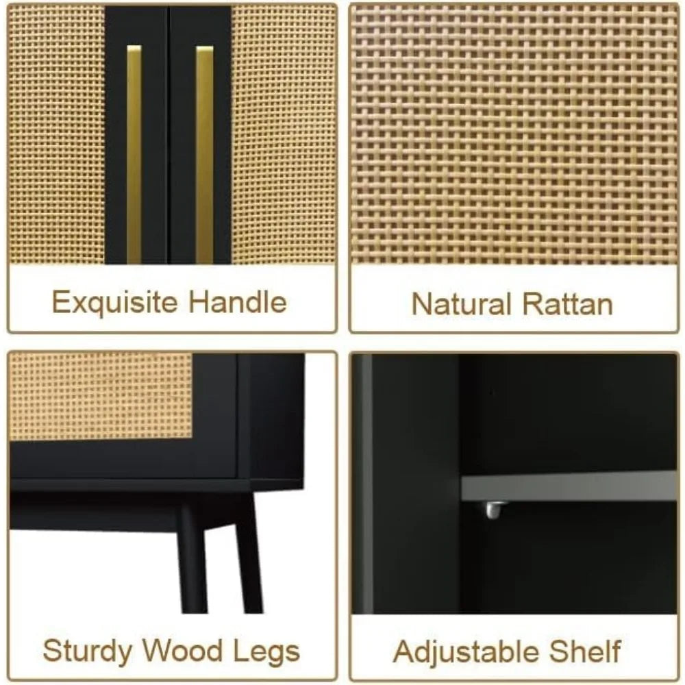 Sideboard Buffet Cabinet Set of 2 Rattan Storage for Kitchen Hallway