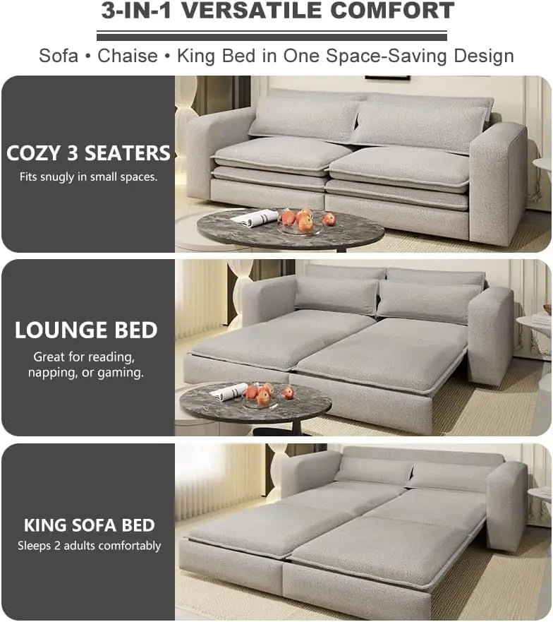 Ljustra 93 Inch King Pull Out Sofa Bed 3 in 1 Sleeper Couch