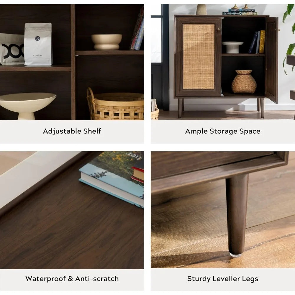 Natural Rattan Cabinet Sideboard Set of 2 Boho Buffet Storage