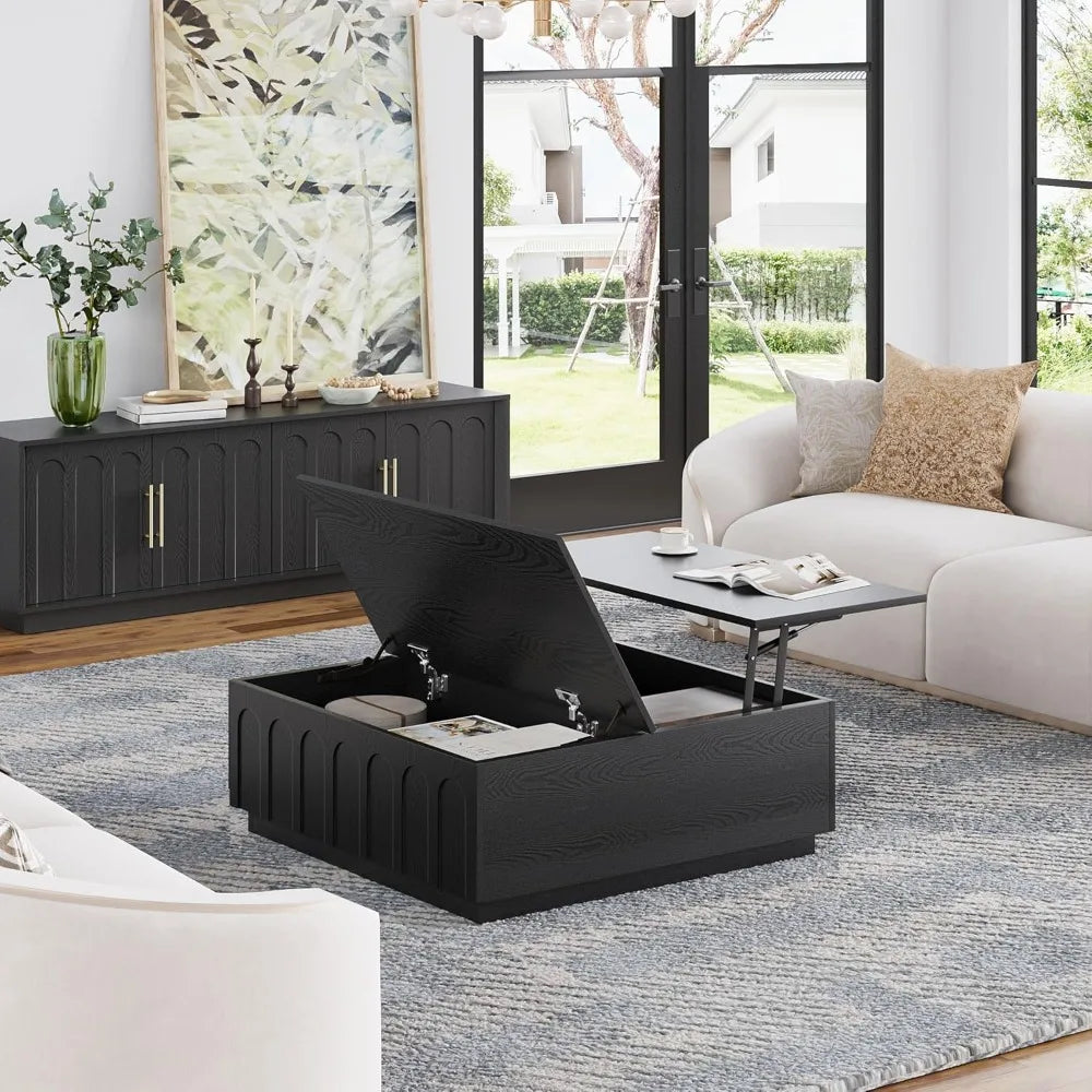Lift Top Coffee Table with Storage Modern Arched Design 31.5 Inch