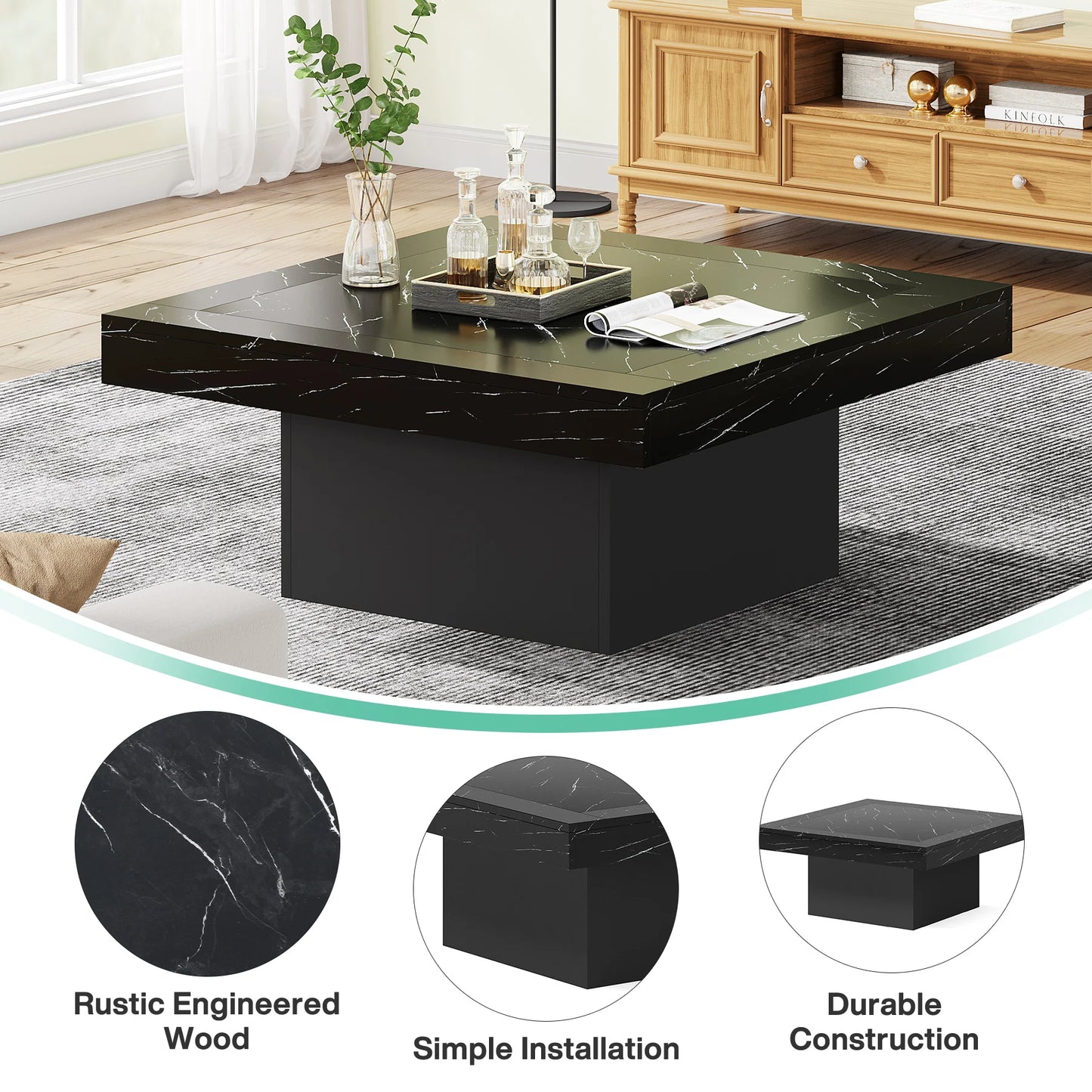 Ljustra Square LED Coffee Table Modern Minimalist Low Table for Living Room