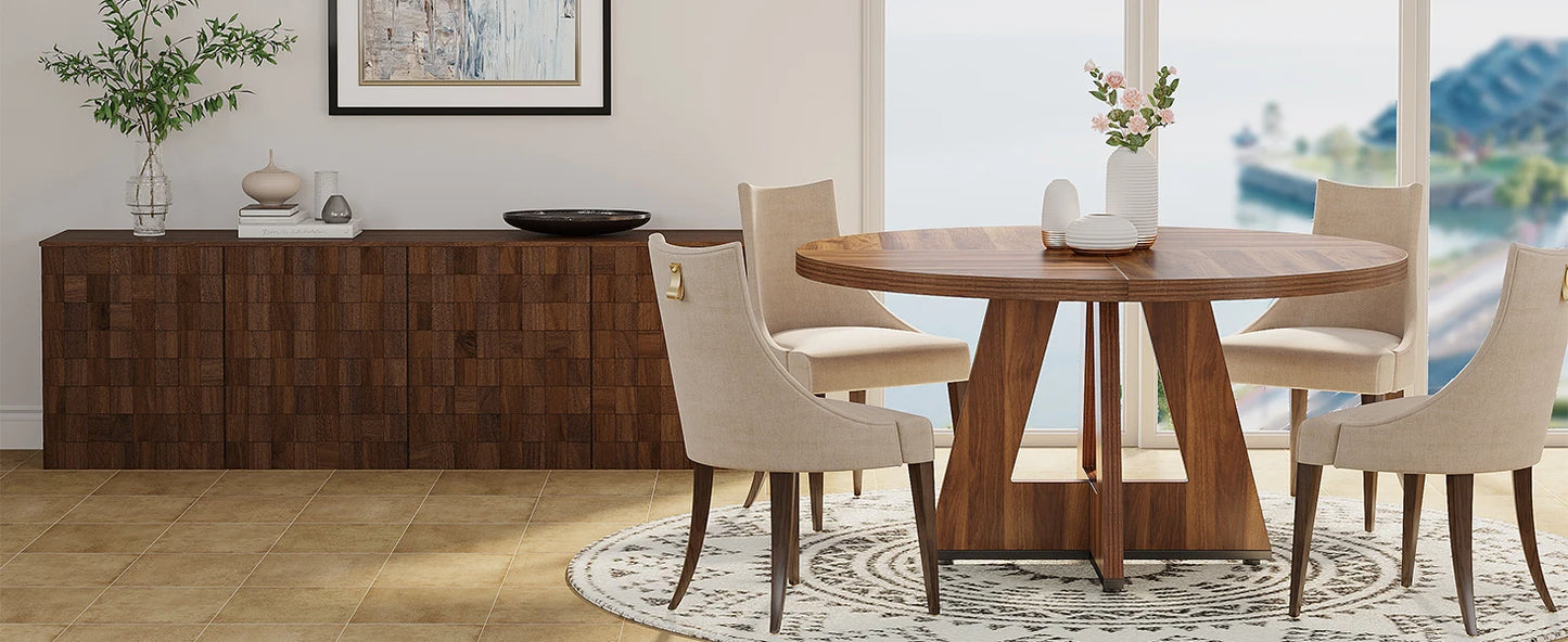 Ljustra Round Dining Table for 4 Farmhouse Style Kitchen Table 47 Inch