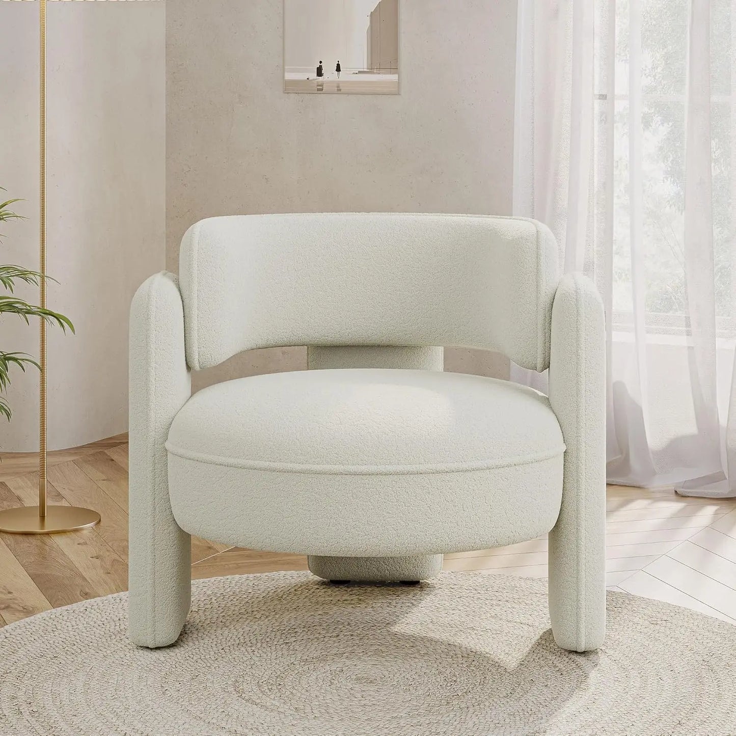 Sherpa Boucle Chair Set of 2 Modern Barrel Accent Chair Living Room