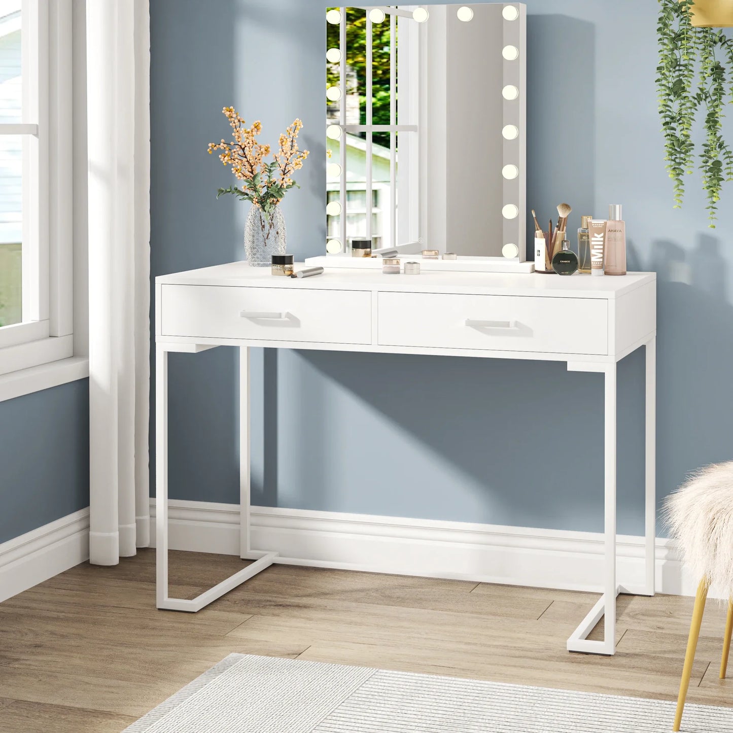 Ljustra Small Makeup Vanity Desk with 2 Drawers Modern Style for Women