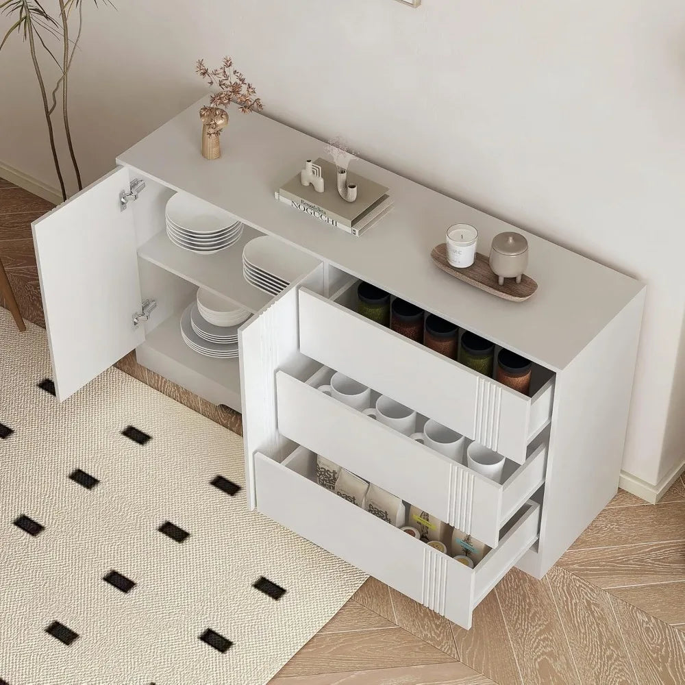 White Sideboard Buffet Storage Cabinet 3 Drawers 2 Doors Kitchen Entryway