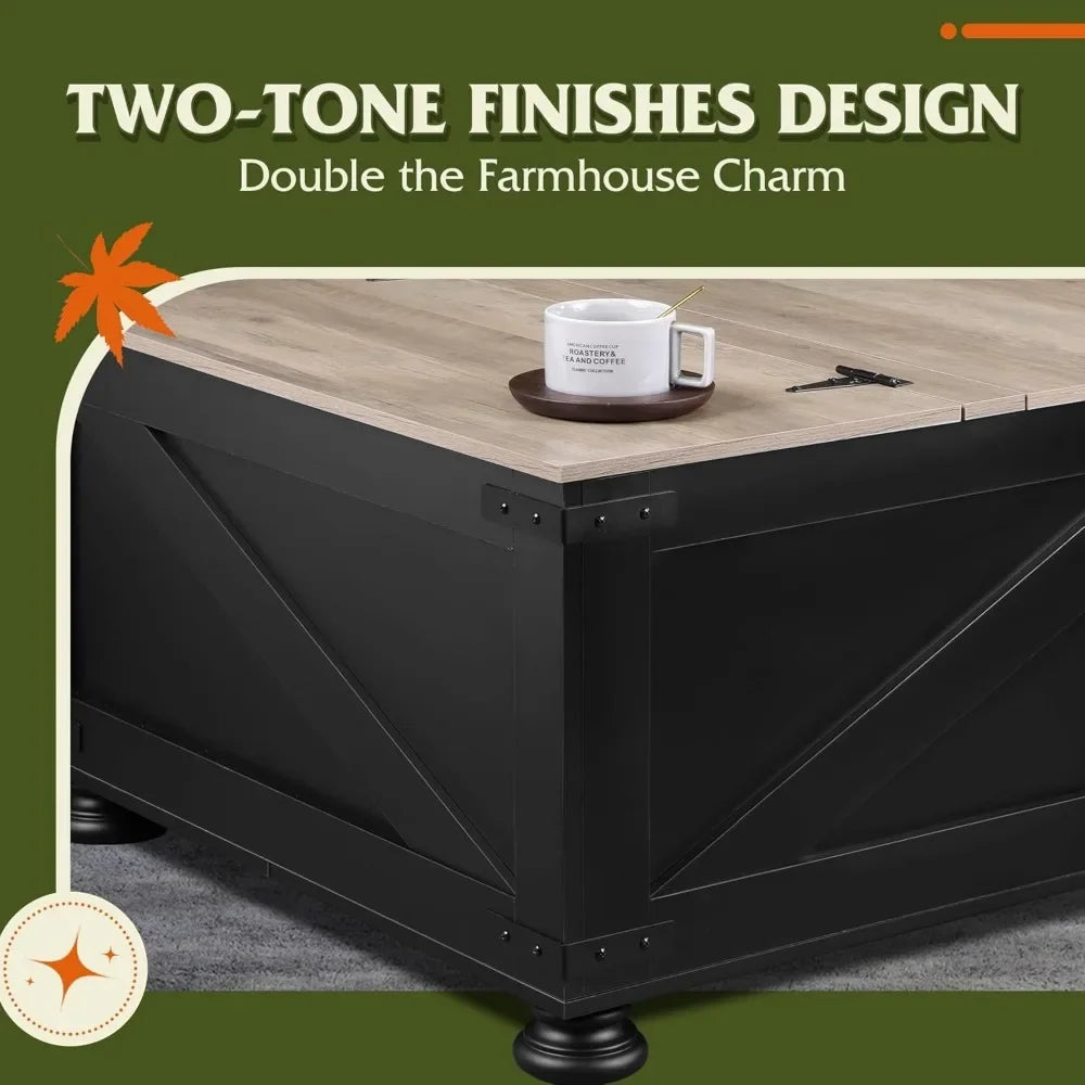 Farmhouse Lift Top Coffee Table with Storage 31.5 Inch Square Table