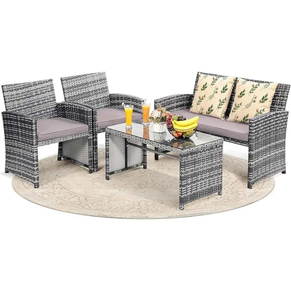 **** Ljustra 4 Piece Patio Furniture Set Cushioned Sofa Coffee Table Outdoor