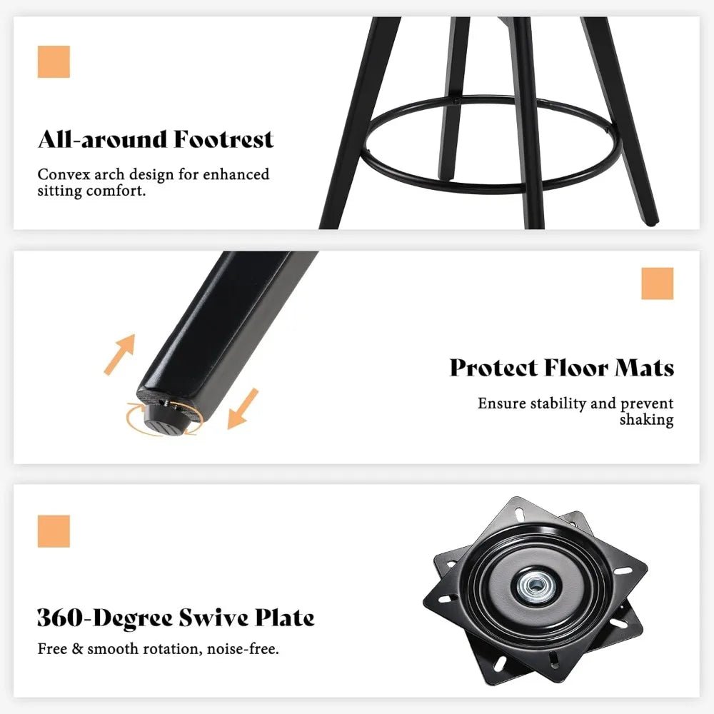 Modern Swivel Bar Stools Set of 2 Boucle Upholstered 26 Inch Height