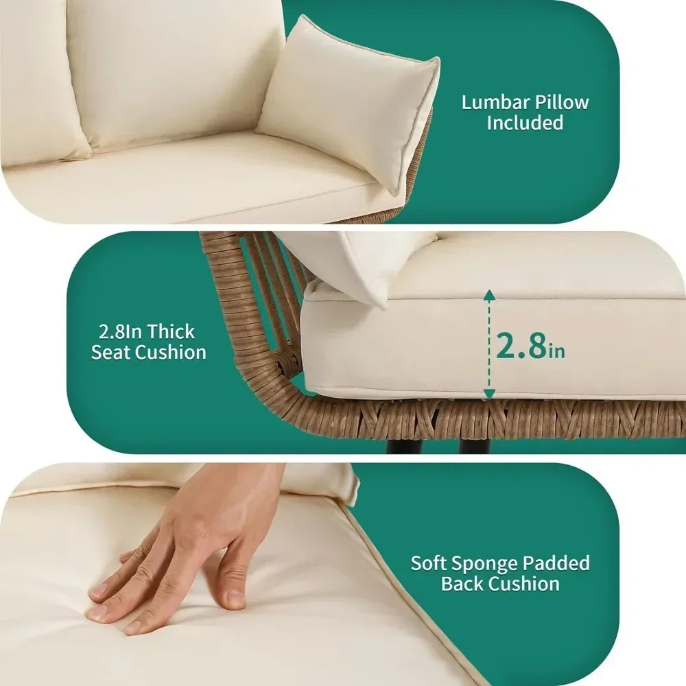 Ljustra 3 Piece Outdoor Wicker Conversation Sectional Sofa Set for Patio