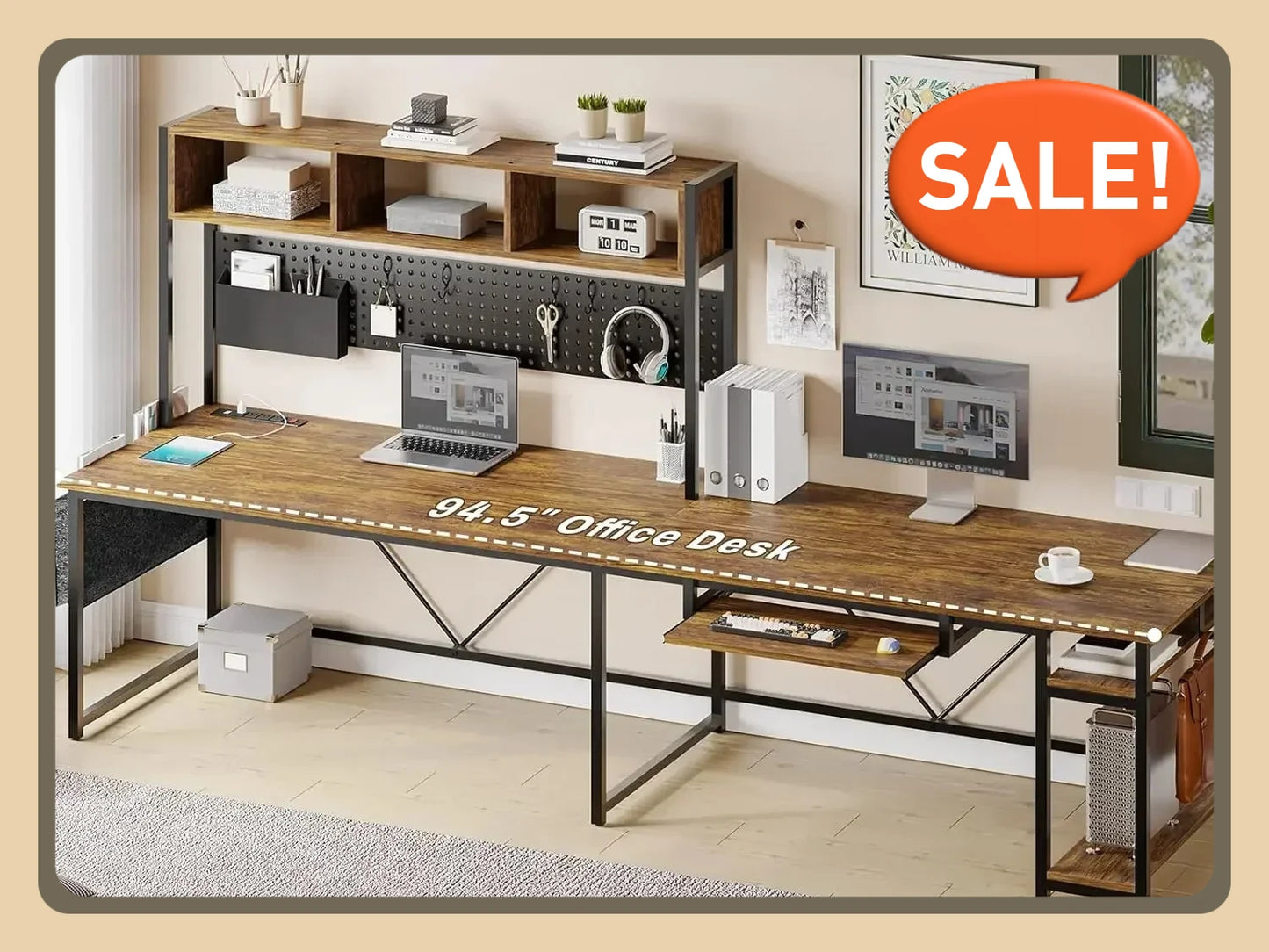 L Shaped Computer Desk with Power Outlet and LED Lights for Home Office