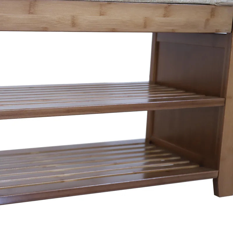 2-Tier Bamboo Shoe Bench with Removable Cushion Storage Organizer