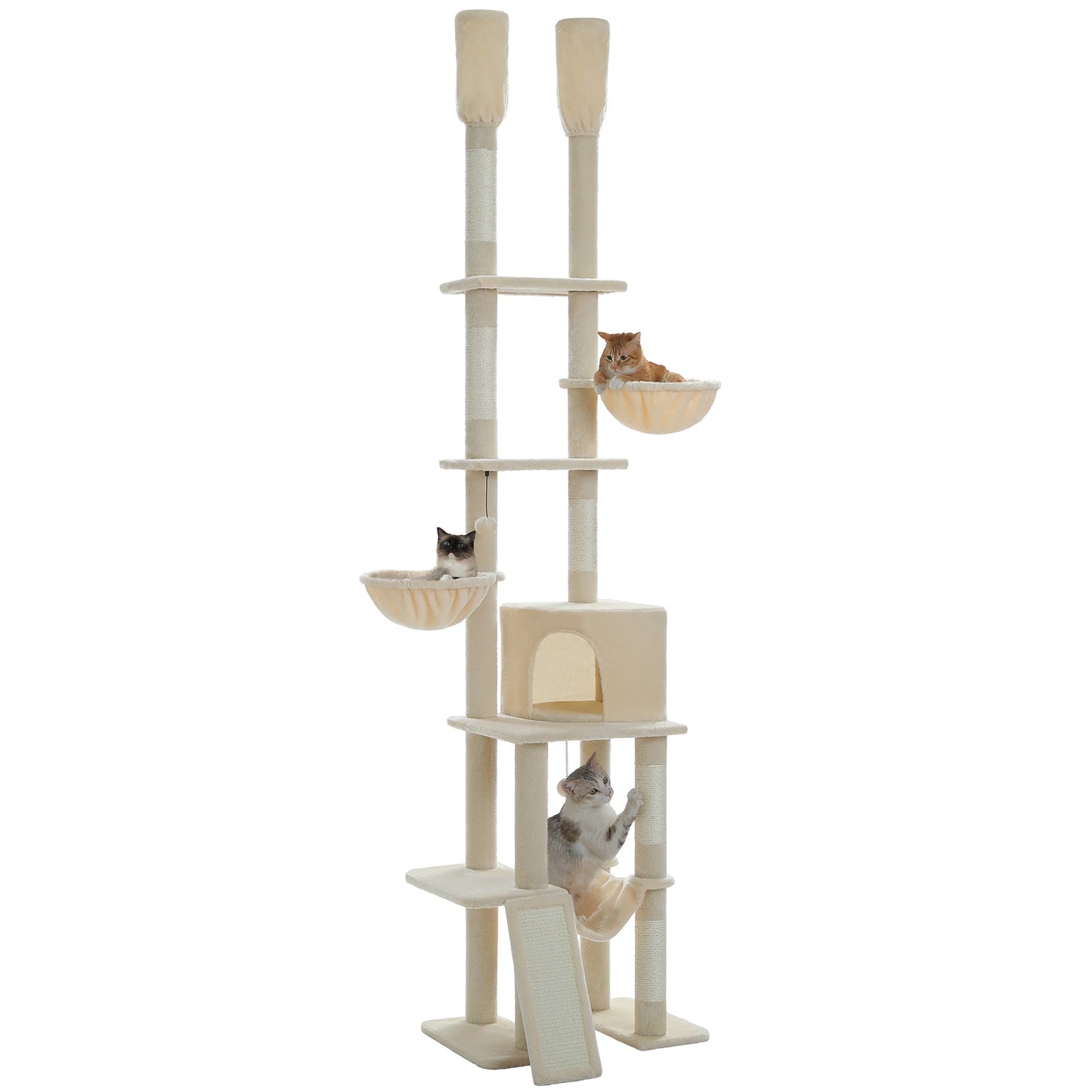 Cactus Cat Tree Floor to Ceiling Cat Tower 7 Tiers with Hammocks and Scratching Posts