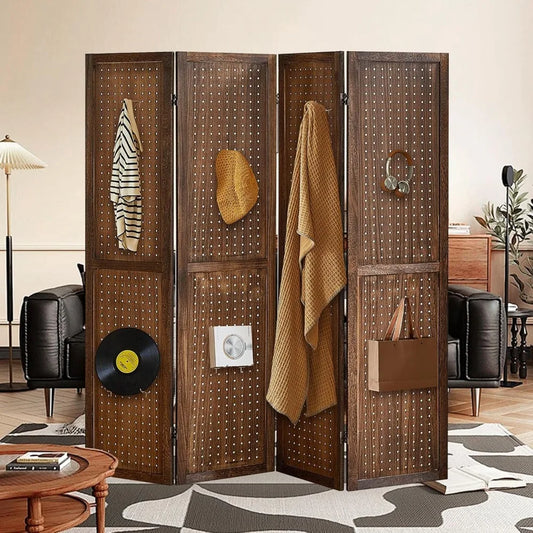 4 Panel Room Divider Folding Privacy Screen Pegboard Display Board