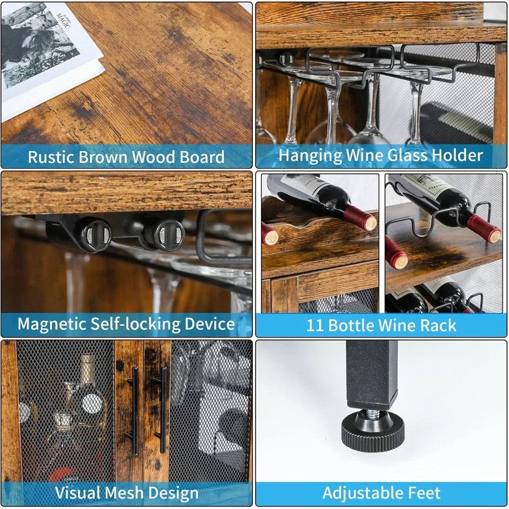 Wine Bar Rack Cabinet with Detachable Wine Rack Coffee Bar Cabinet