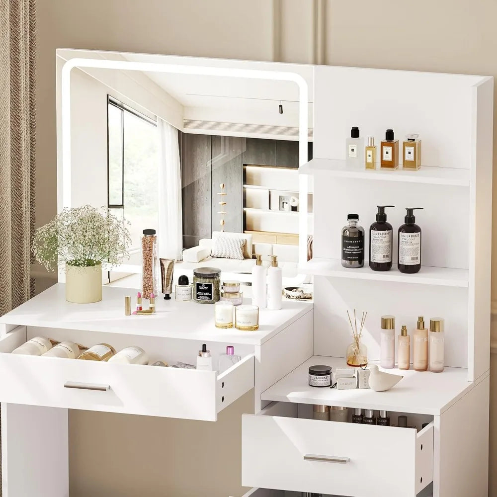 Ljustra Makeup Vanity Table with Lighted Mirror and Storage Drawers