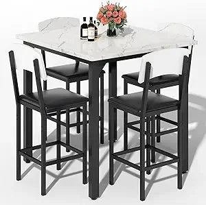 Modern 5-Piece Dining Table Set for 4 with Bar Stools and Comfort