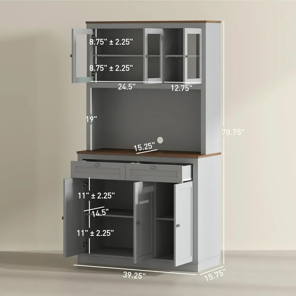 71 Inch Tall Freestanding Kitchen Pantry Hutch with Microwave Stand