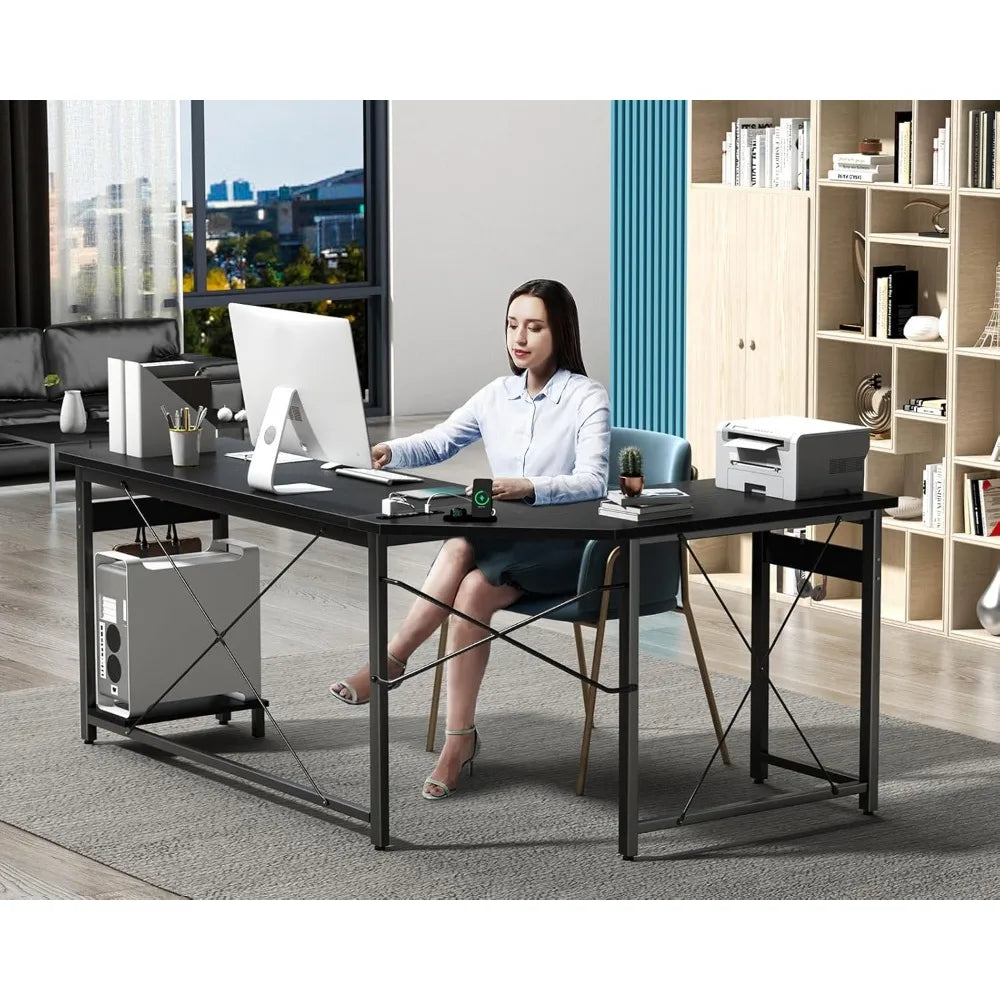 L Shaped Gaming Desk with USB Outlets Corner Computer Desk Home Office