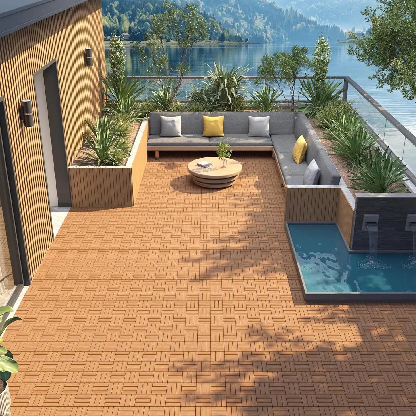 108pcs Interlocking Acacia Hardwood Patio Deck Tiles Waterproof Outdoor