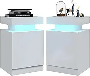 Nightstand Set of 2 LED Nightstand Bedside Table Modern Furniture