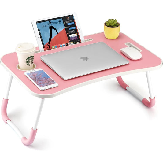 Portable Laptop Table with Cup Holder Tablet Slot and Carry Handle