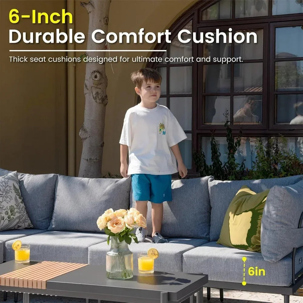 7 Piece Metal Patio Furniture Set Modern Outdoor Sectional Sofa